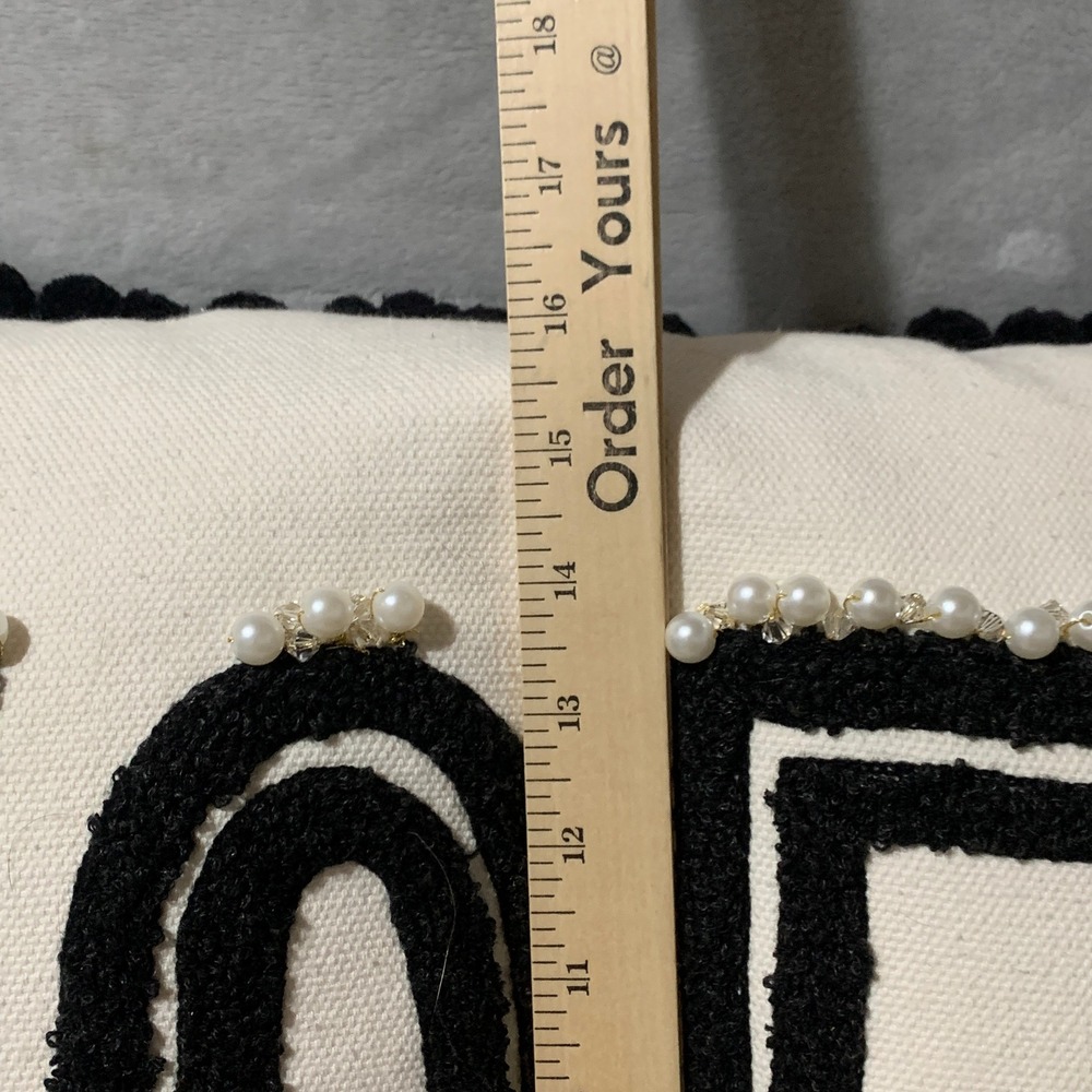 Holiday Noel Pillow Black White Pom Pom Pearl Embellished Throw Pillow Christmas - Picture 10 of 12